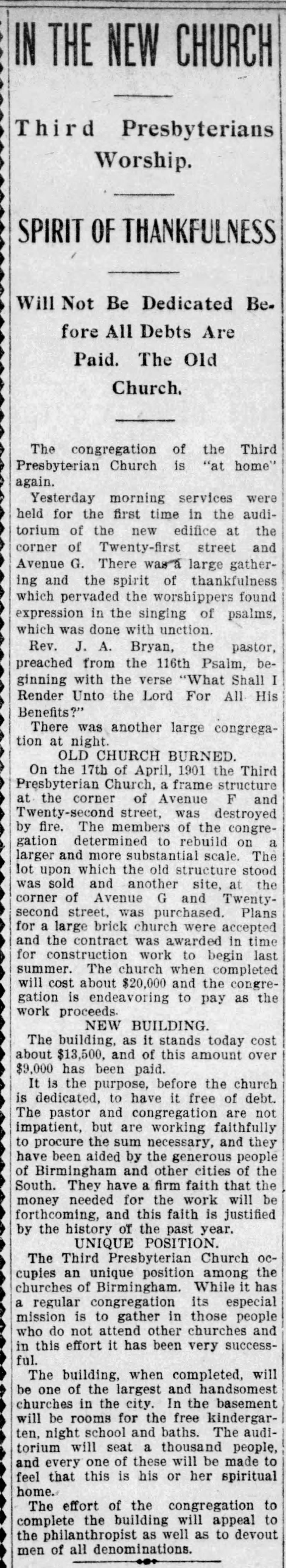 In New Church, Third Presbyterians Worship. Spirit of Thankfulness